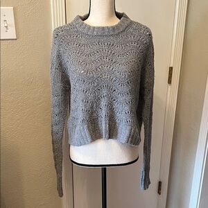 American Eagle Outfitters Gray Openwork Crewneck Sweater